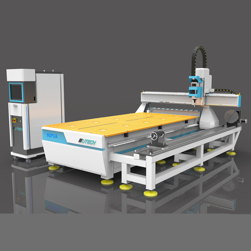 Máquina de escultura em madeira CNC ATC 3d com acessório rotativo