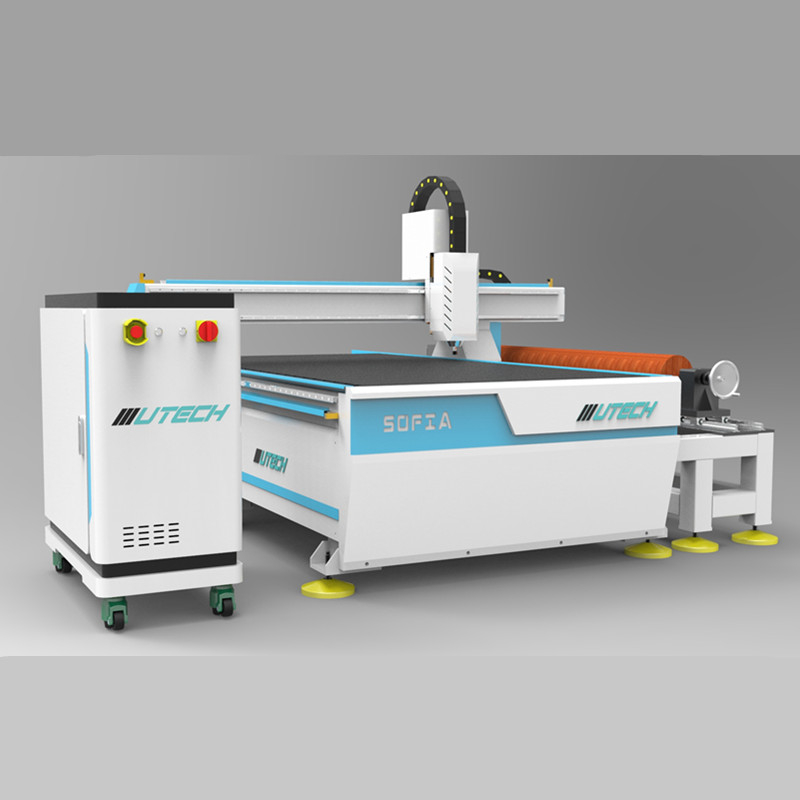 Máquina de escultura em madeira CNC ATC 3d com acessório rotativo